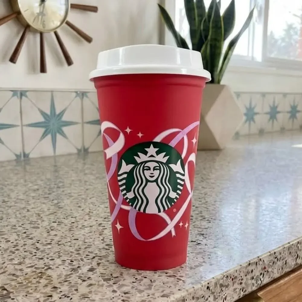 Starbucks 2013 Holiday Reusable Plastic Coffee Cup Tumbler 16 oz Red With Lid